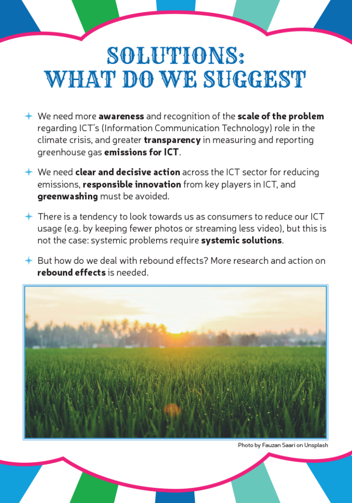 Information sheet with suggested solutions to reduce the carbon emissions of digital technologies